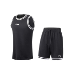 Li Ning Sports Korvpallisarja Logotr&uuml;kiga Kiirkuiv Hingav Spordis&auml;rk L&uuml;hikesed P&uuml;ksid Komplekt Meeste spordir&otilde;ivad Must AATT023-5 L