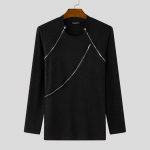 INCERUN Meeste lukuga Patchwork Solid vabaaja kootud topid Pulloverid M must