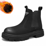 Meeste talvised soojad lumesaapad vabaaja mugavad pahkluu saapad, libisemiskindlad k&otilde;rge &uuml;laosaga t&ouml;&ouml;kingad kunstkarusnahast voodriga PU nahast Chelsea meeste saapad 39