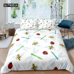 Lepatriinu tekikottide komplekt 3D lepatriinu tr&uuml;kiga voodipesukomplekt lastele poistele t&uuml;drukutele lendav entomoloogia 2/3 tk pehme kuningliku suurusega tekikate EU Double(200x200cm)