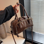 Vintage &uuml;lemise k&auml;epidemega kotid naistele Talvine Uus Disainerk&auml;ekotid Luksuslik Retro &Otilde;la Crossbody Kott Mini Bowlingukotid 24x15x9cm pruun