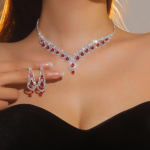 Luksuslik Sparkle Diamond kaelakee k&otilde;rvar&otilde;ngaste komplekt, punase kaelakee k&otilde;rvar&otilde;ngad, kaheosaline komplekt, pruudi ehted