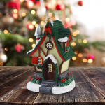 Christmas Light up House Xmas Illuminated Miniature Fairy Garden Statue Resin Figurine for Bedroom, Style A