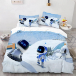 Astro Bot Armas multikas Voodipesukomplekt Tekikomplekt &Uuml;hekohaline Kahekohaline Voodi King Size Voodikomplekt T&auml;iskasvanud poisid Magamistuba Tekikott Padjap&uuml;&uuml;r 150X200cm-3pcs