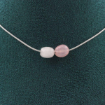 Pierres et Min&eacute;raux. Collier 2 perles Quartz rose du Br&eacute;sil Chaine en acier inoxydable Collier femmes, hommes. Taille personnalisab