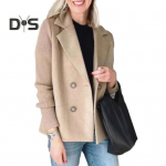 Naiste mantel Kootud varrukatega Patchwork Kaherinnaga Allap&ouml;&ouml;ratud kraega Vaba l&otilde;ikega &Uuml;likonnajakk Ametlik &Auml;ristiil Kampsun-mantel XXXL khaki