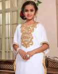 Maroko pulmad K&auml;sitsi valmistatud Ramadan Eid Lapsed Lapsed Valge Kaftan Pikk Kleit Stiilne Georgette 2 Years valge
