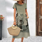 Loomad Naiste kleidid Moed Stiilne l&uuml;hikeste varrukatega, pikkade varrukatega kleit, 3d armas kassprinteriga naiseriided, &uuml;mara kaelusega avara s&auml;rk 2025 S