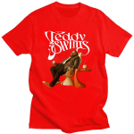 Teddy Swims T-s&auml;rk O-kaelusega Grunge T-s&auml;rk L&uuml;hikeste varrukatega Hip Hop Puuvillane T-s&auml;rk Graafilise tr&uuml;kiga Vintage R&otilde;ivad XL punane