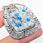K2 Blue Azurite, White Topaz 925 Sterling Silver Jewelry Pendant 2.17 l1q71