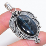 Black Tiger Eye Handmade 925 Sterling Silver Jewelry Pendant 2.52 w9g35