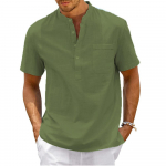 Meeste vabaaja l&uuml;hikeste varrukatega Henley linane s&auml;rk suvine kerge hingav rihmaga krae Beach Hippie tees&auml;rgid avara figuuriga t&ouml;&ouml;s&auml;rk meestele L armee roheline v&auml;rv
