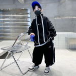 Laste ilus komplekt 2025 kevad ja s&uuml;gis Poiste moodne kapuutsiga dressipluus Spordir&otilde;ivaste komplekt 140cm must