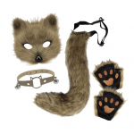 Kunstkarusnahast rebase saba komplekt Kassihundi cosplay kost&uuml;&uuml;m Palusmask kohev K&auml;pp Kindad Halloweeni j&otilde;ulupeo rollim&auml;ngu aksessuaarid A