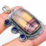 Fluorite, Blue Topaz Handmade 925 Sterling Silver Pendant 2.21 q3k67