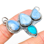 Owhyee Opal, Blue Topaz 925 Sterling Silver Jewelry Pendant 2.01 m8i52