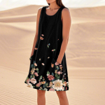 Naiste suvekleidid, vabad rannapuhkuse vabad varrukateta p&auml;ikesekleidid taskutega. M