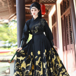 Elegantne must hanfu: Kuldse stantsiga kraanade disain, Suur suurus paarikomplekt, Traditsiooniline Hiina stiilis seelik naistele 4XL