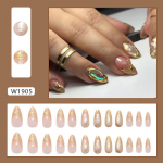 Golden three-dimensional quicksand pearly fragments look white and detachable manicure 24 pieces