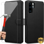 Coque pour Huawei P30 Pro - MARQUE - Mod&egrave;le - Effet Cuir - 2 Verres Tremp&eacute;s - Grande Protection Intense