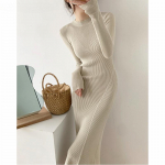 O-kaelusega &otilde;hukesed kampsunid Bodycon kleit naistele S&uuml;gistalvine kootud Vestidos Femme t&auml;isvarrukatega Midi soe kleit One Size