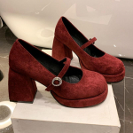 Moodsad kristall-seemisnahast naiste k&otilde;rged kontsad kingad 2025. aasta s&uuml;giseseks madalaks ja turskeks pumbaks, elegantsed mugavused, Mary Janes kingad, kleit, Chaussures Femme 35 punane