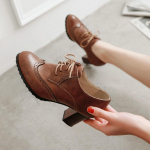 Moodsad Naiste Klassikalised Kingad Madala Kontsaga Brogue Kingad Vintage Paksust Kontsaga L&otilde;ikega Oxford Kingad Naine Paelkinnitusega Naiste Mood Elegantne Daami L&uuml;hike Saabas 34 pruun