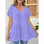 DAFIFY Naiste mood vabaaja suvekevadine &uuml;hev&auml;rvilise tr&uuml;kiga l&uuml;hikeste varrukatega V-kaelusega pluusid ja s&auml;rgid XXXXXL lilla