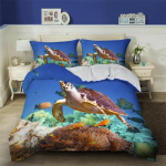 3D Merikilpkonna Voodipesukomplekt Ookeani Tekikoti Komplekt Sinakasroheline Vahemere Stiilis Tekikott Suurused Queen King Twin Magamistoa Kaunistus 70x133cm