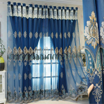 Pimendavad Kardinad UV-kaitsega] Elegantne Beež Tikitud Kahekihiline Pimendav Kardin UV-kaitsega - Vardatasku Disain Lihtsaks Riputamiseks 140*270CM sinine