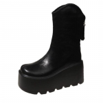 Uued 9 cm PU-nahast paksude platvormidega pahkluusaapad 2025 Naistele Taga t&otilde;mblukuga Paksude kontsadega l&uuml;hikesed saapad Naine Must Punk saapad Daamidele 34 must