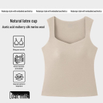 Siidist Merino Villa Sametist S&uuml;damikukujulise Kaelusega Fliisvoodriga Polsterdatud Vest Naistele Talveks XXL (140-160 lbs) beige