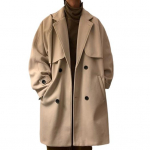 Meeste tuulejope rev&auml;&auml;riga pikkade varrukatega kaherealine vabaaja mantel S&uuml;gistalvine keskmise pikkusega v&auml;lir&otilde;ivad &uuml;hev&auml;rvilised avara liibumisega villane taskutega mantel M must