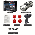 1:64 Driftiauto puldiga m&auml;nguauto 2,4 GHz 4WD valgustusega esituled ja tagatuled rehv ja teet&otilde;kked puldiga elektroonilise asukoham&auml;&auml;rajaga gray