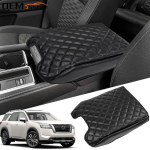PU Carbon Fiber Leather Black ized Center Console Holder Cushion Armrest Handrail Cover Assembly For Ford F150 2015- Carbon Fiber Leather