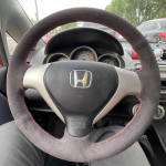 Hand-stitched black Leather carbon fibre non-slip car steering wheel cover For Honda City Jazz Fit 2007 2008 3