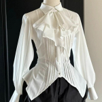 Jaapani Vintage Elegantne Lolita Bluus Naistele Viktoriaanlik Gooti Laterna Varrukas Ebaregulaarne JK S&auml;rgid Y2k Esteetiline Kawaii Topid Bluusid S valge