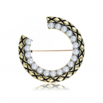 Elegant brooch, synthetic pearl initial design for women, vintage style, with faceted pearls.