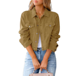 Naiste Cropped Denim Jakk Vabaaja N&ouml;&ouml;pidega Pikkade Varrukatega Mantel S&uuml;gis Kevad L&uuml;hike Jean Shacket Taskutega M tumesinine v&auml;rv