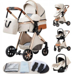 YAZOCO - 3-&uuml;hes lapsevanker Kombineeritud vanker Turvatool Vankrikorv Trio P&ouml;&ouml;ratav Reguleeritav K&otilde;rge Kvaliteet Torkekindlad Rattad Valge valge