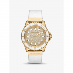 Michael Kors Suur Slim Everest Pav&eacute; Kuldse Tooni ja Reljeefse Silikooniga K&auml;ekell MK7357 valge