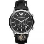Emporio Armani Renato Must Nahk Meeste Kvarts Kronograaf Kuup&auml;evaga AR2447 must
