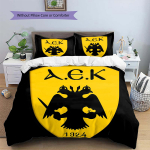 AEK Ateenas Jalgpalliklubi LogoMuster Voodipesu, Tekikomplekt Tekikate Padjap&uuml;&uuml;r Kodu S&uuml;nnip&auml;evakingitus (1 * tekikott + 2 * padjap&uuml;&uuml;ri, ilma s&uuml;damikuta) 135x200cm