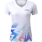 Li-Ning Sulgpalli Seeria V&auml;rvilise Prindiga V-kaelusega Pullover L&uuml;hikeste Varrukatega Sulgpallis&auml;rk Naiste topid Standard-Valge AAYT994 M