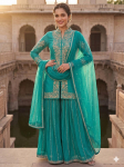 Naiste Bollywoodi peokleit &scaron;ifoonist siidist salwar-&uuml;likond palazzo India disaineri salwar-kameez L roheline