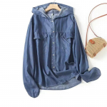 Denim s&auml;rgid ja pluusid Luksuslikud naiste pluusid Mori t&uuml;drukud Jaapani stiil Vintage pikkade varrukatega kapuutsiga sinine denim s&auml;rk Naiste topid One Size