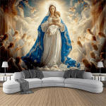 Neitsi Maarja seinavaip, Ema ja Laps koos inglitega taevas, Usuline kristlik seinakunst elutoa magamistoa kaunistamiseks (as the picture,180x230cm71x91in) beige