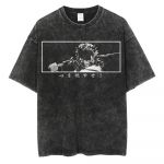 Meeste Must Pestud Anime Graafiline T-s&auml;rk, Harajuku Streetwear, Suvine Puuvillane T-s&auml;rk, L&uuml;hikeste Varrukatega Vintage T-s&auml;rk S