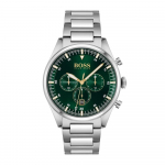 Hugo Boss 1513868 meeste k&auml;ekell H&otilde;bedane rihm Roheline sihverplaat 44 mm + karp