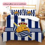 Real Sociedad Mustriga Voodipesu Tekikott Komplekt Kodu Kaunistus Kingitus (1 * tekikott + 2 * padjap&uuml;&uuml;ri ilma s&uuml;damikuta) 135x200cm white